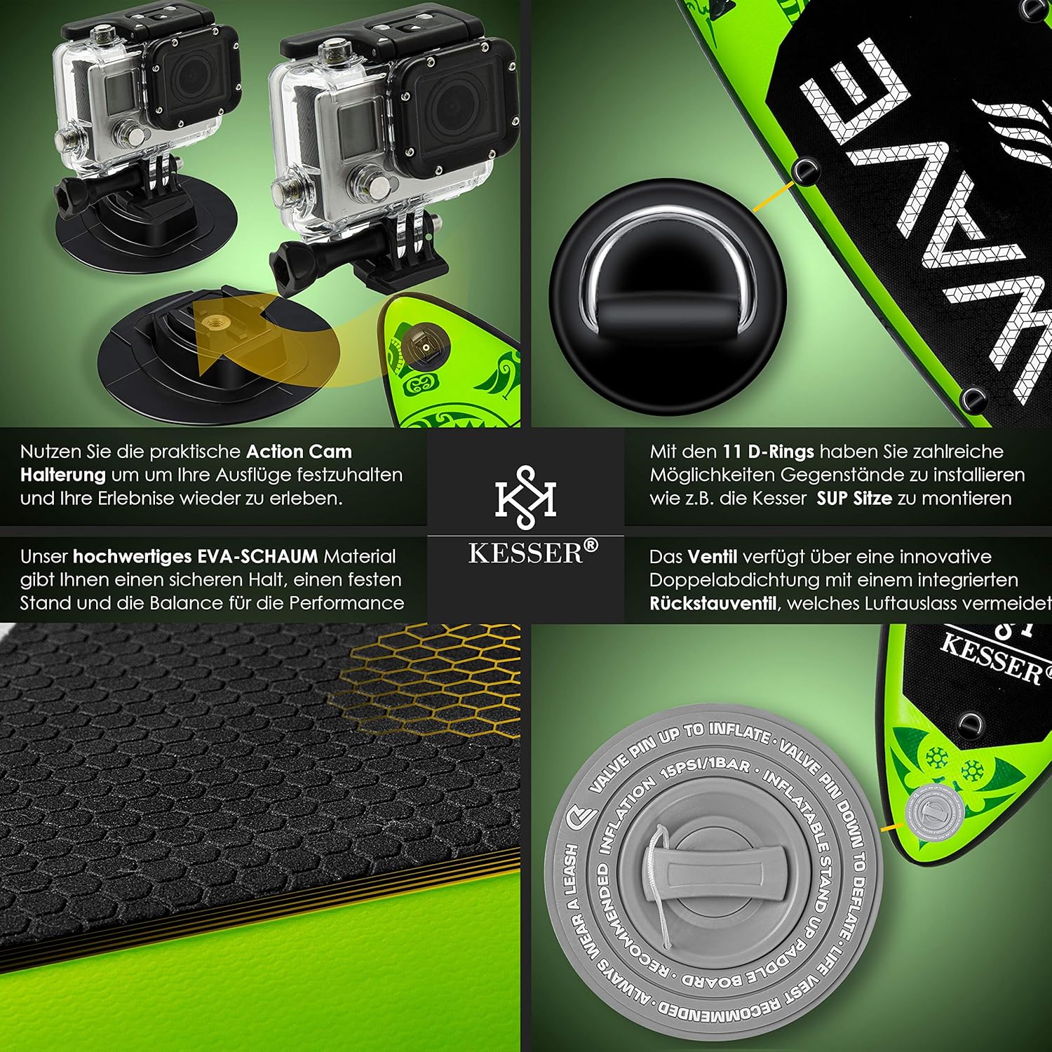 Kesser - SUP Board opblaasset - Stand Up Paddle Board - lengte 320 cm - 6 inch dikte - met accessoires - maximaal 130 kg - Afbeelding 5