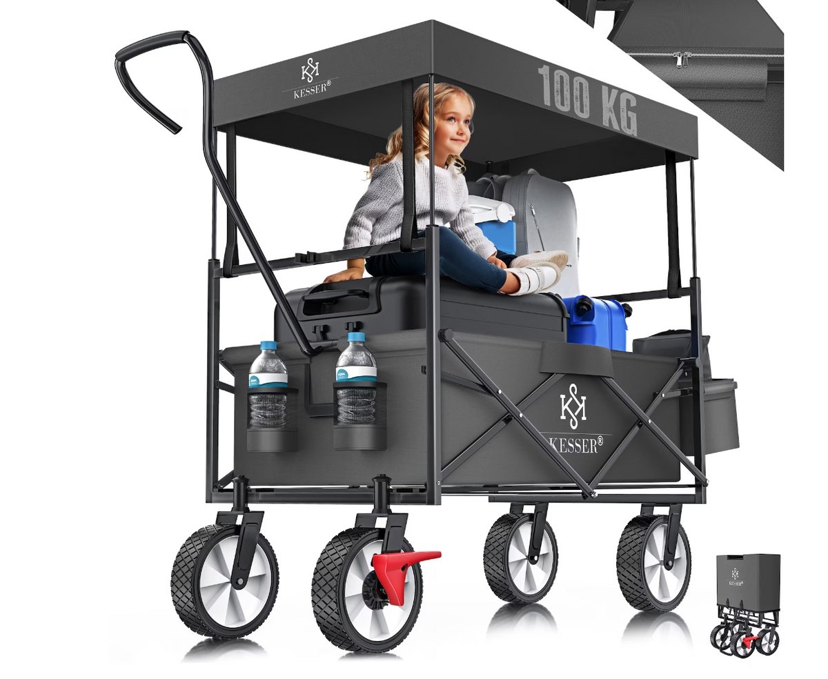 Opvouwbare bolderwagen - met dak - transportwagen met massieve wielen - grijs / antraciet