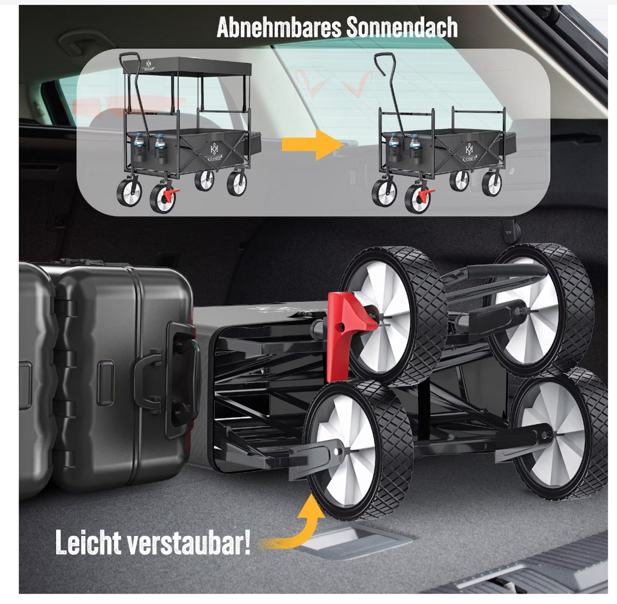 Opvouwbare bolderwagen - met dak - transportwagen met massieve wielen - grijs / antraciet - Afbeelding 6