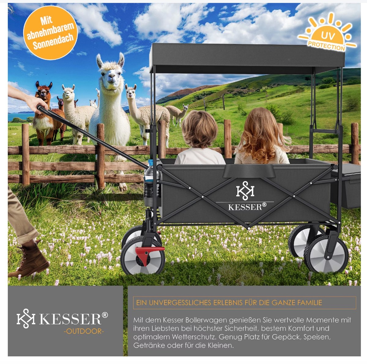 Opvouwbare bolderwagen - met dak - transportwagen met massieve wielen - grijs / antraciet - Afbeelding 8