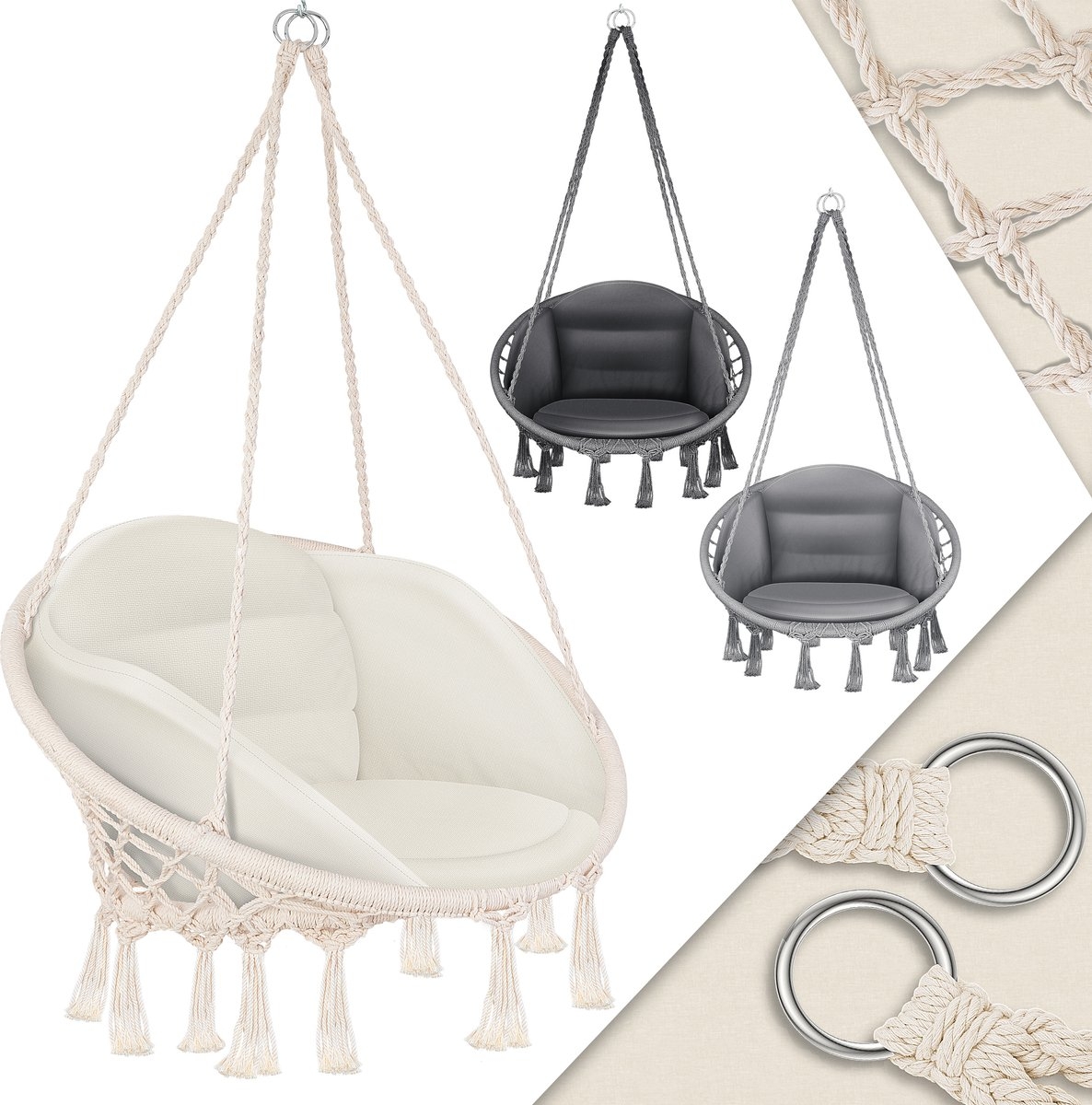 Hangstoel Chill - met Kussen - voor binnen en buiten - tot 150 kg - grijs - Afbeelding 3