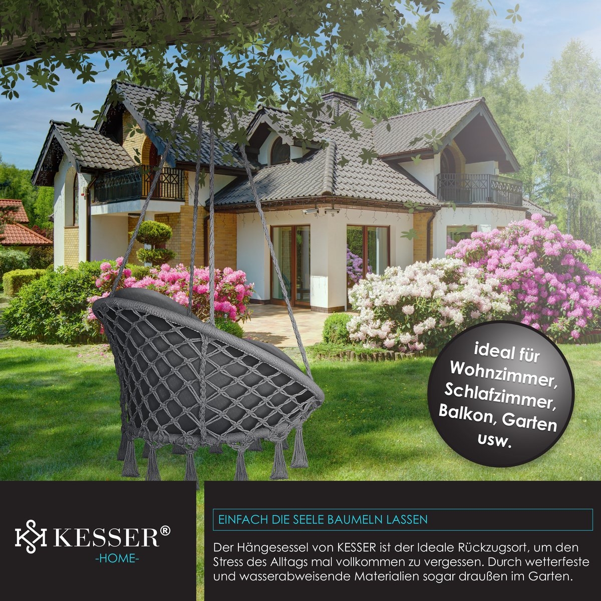 Hangstoel Chill - met Kussen - voor binnen en buiten - tot 150 kg - grijs - Afbeelding 6