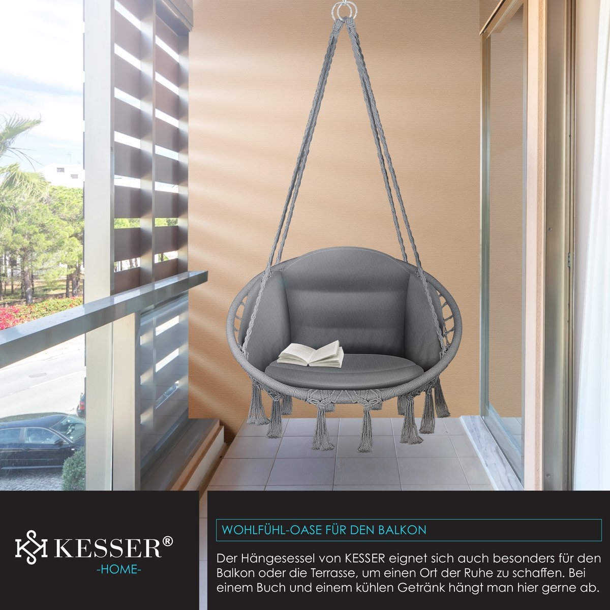 Hangstoel Chill - met Kussen - voor binnen en buiten - tot 150 kg - grijs - Afbeelding 8