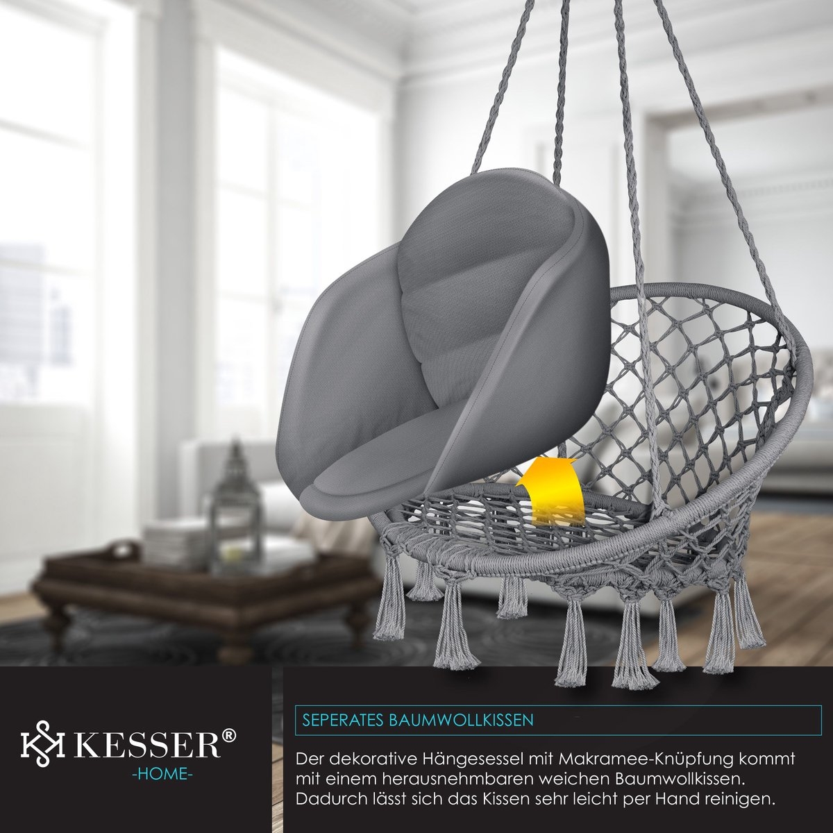 Hangstoel Chill - met Kussen - voor binnen en buiten - tot 150 kg - grijs - Afbeelding 9
