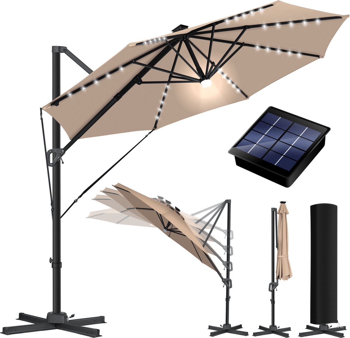 KESSER® SUN Zweefparasol XL Ø330 - Parasol Inclusief Beschermhoes 360° Draaibaar UV50+ Tuinparasol - Afbeelding 9