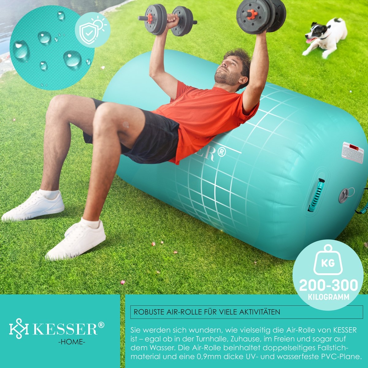 Fitness rol - 90 x 120 cm - airtrack opblaasbaare gymnastiek rol - air roll - met elektrische pomp - mint groen - Afbeelding 5