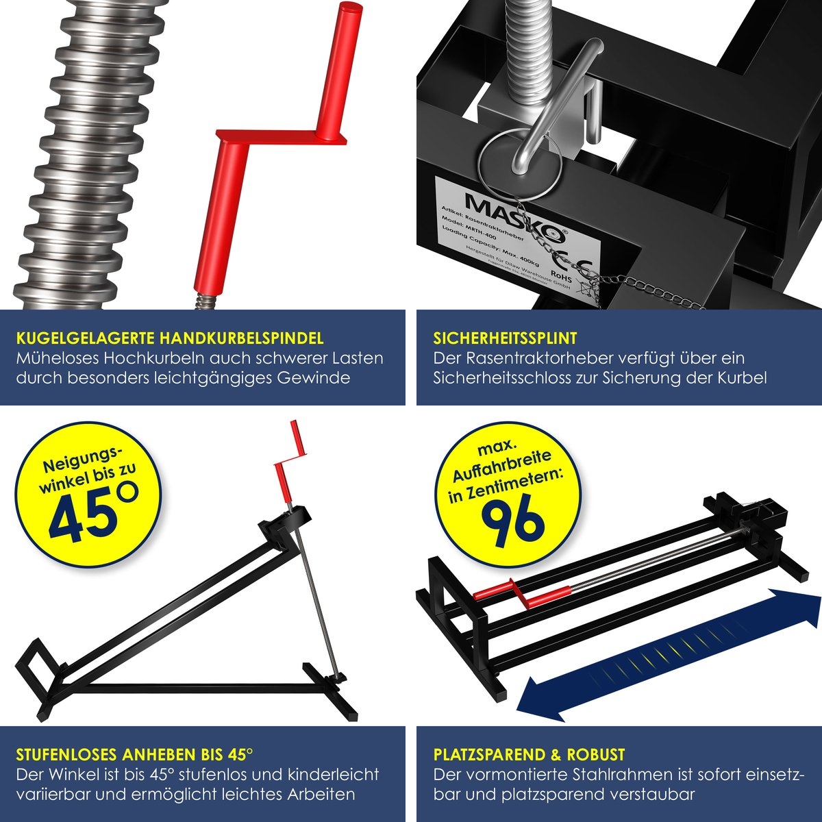 Zitmaaierkrik - grasmaaier krik - 400kg lift - metaal - manuele bediening - Afbeelding 3
