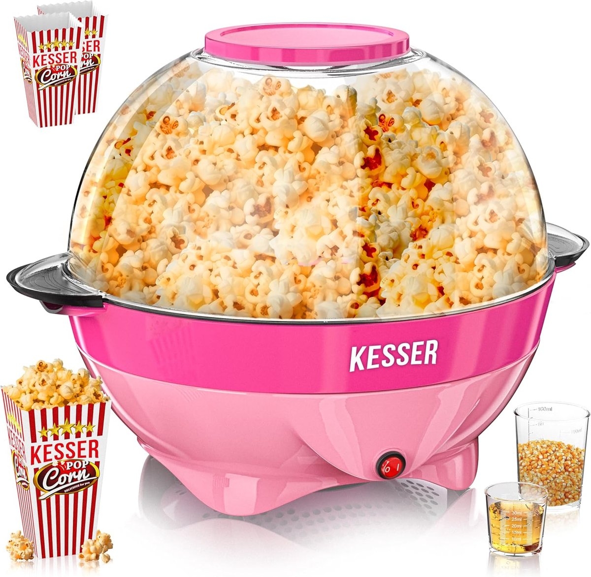 Popcornmachine - popcornmaker - 5,5 liter - met anti-aanbaklaag - deksel en serveerschaal