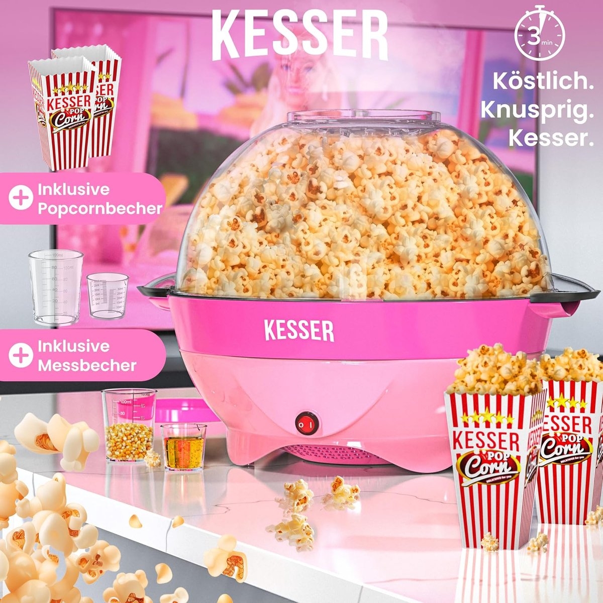 Popcornmachine - popcornmaker - 5,5 liter - met anti-aanbaklaag - deksel en serveerschaal - Afbeelding 9