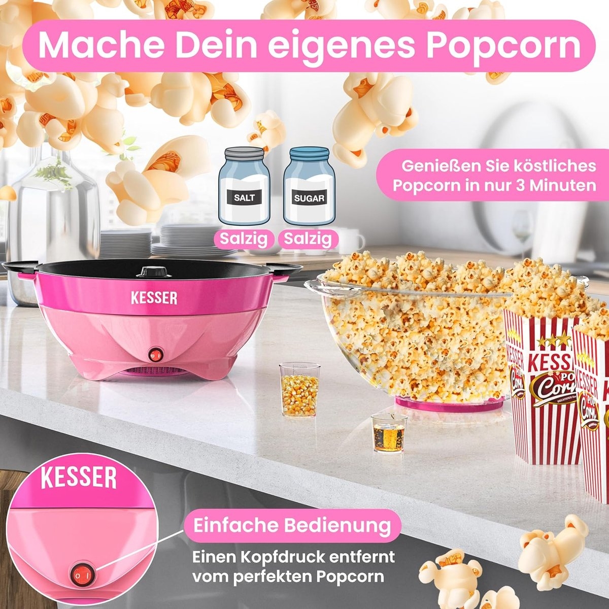 Popcornmachine - popcornmaker - 5,5 liter - met anti-aanbaklaag - deksel en serveerschaal - Afbeelding 10