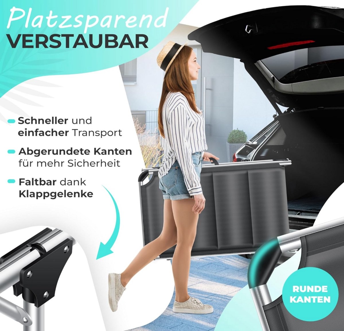 Ligstoel - loungebed - lengte 212 cm - alu frame - zonnedak - zacht ligvlak - Afbeelding 4