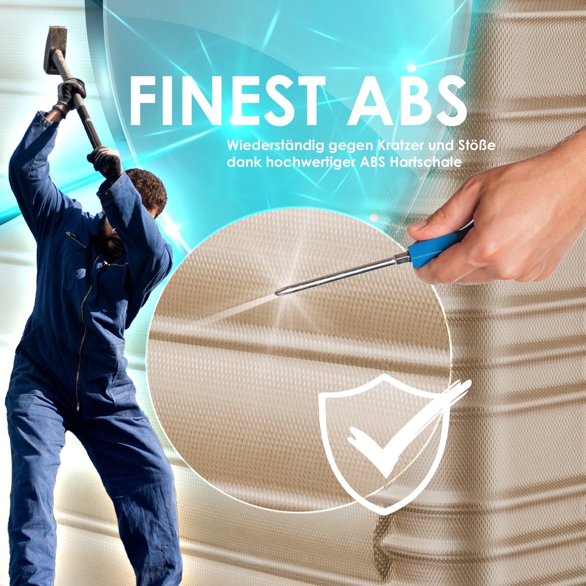 Koffer / Reiskoffer met 4 Wielen - 120 liter - 75 cm - met slot - ABS hardcase - telescopisch handvat - champagnekleur - Afbeelding 2