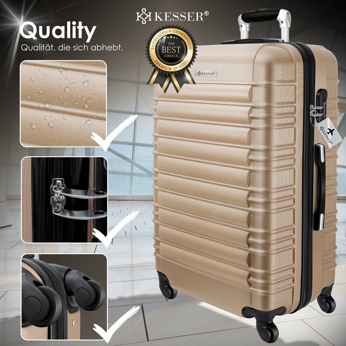 Koffer / Reiskoffer met 4 Wielen - 120 liter - 75 cm - met slot - ABS hardcase - telescopisch handvat - champagnekleur - Afbeelding 3