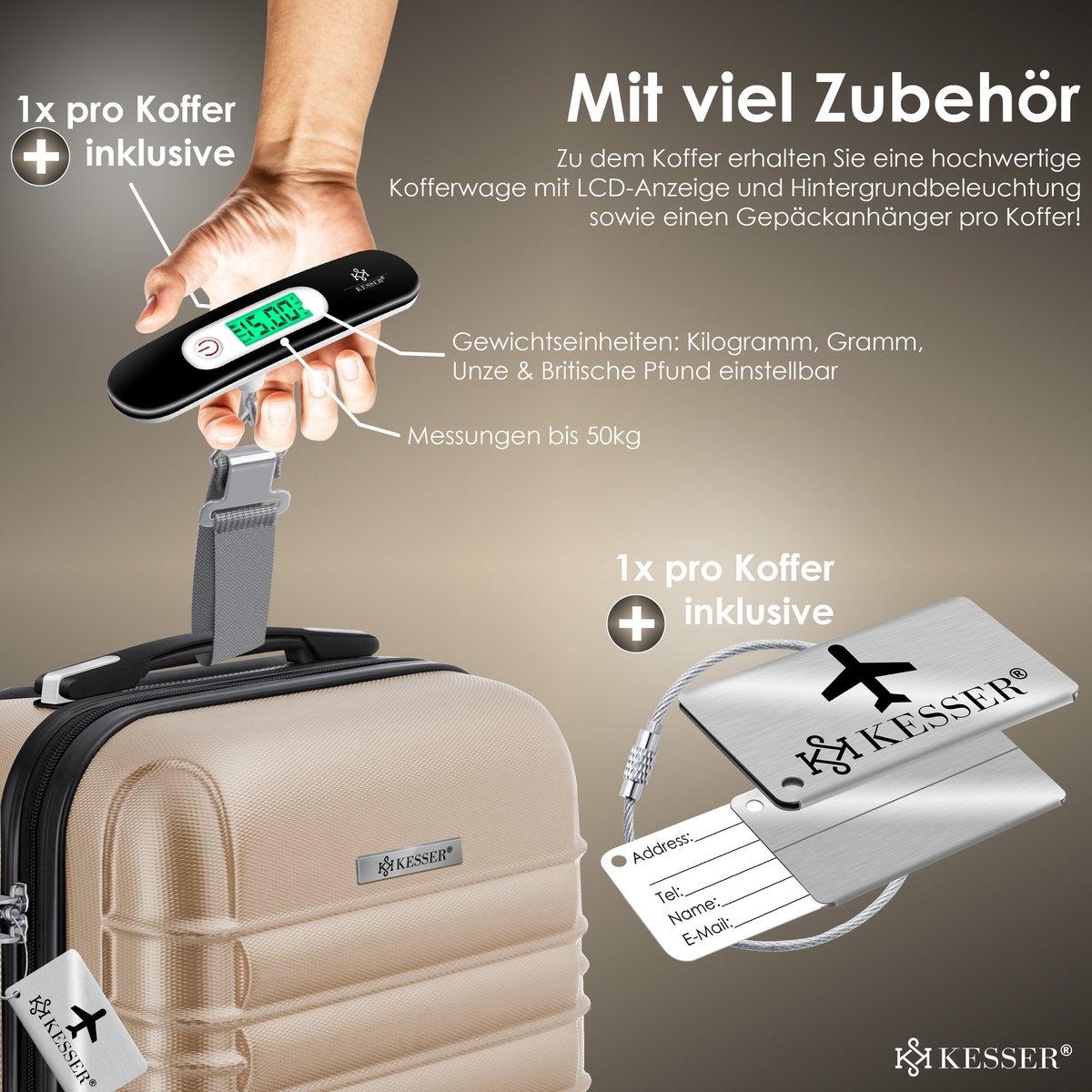 Koffer / Reiskoffer met 4 Wielen - 120 liter - 75 cm - met slot - ABS hardcase - telescopisch handvat - champagnekleur - Afbeelding 4