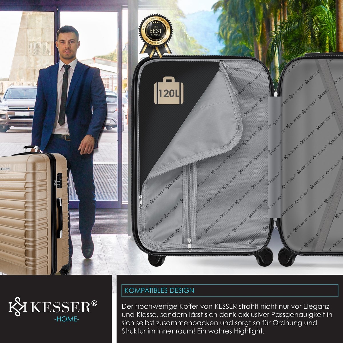 Koffer / Reiskoffer met 4 Wielen - 120 liter - 75 cm - met slot - ABS hardcase - telescopisch handvat - champagnekleur - Afbeelding 6