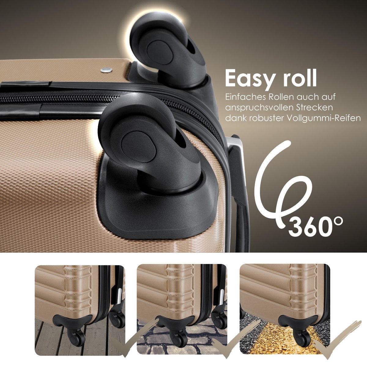 Koffer / Reiskoffer met 4 Wielen - 120 liter - 75 cm - met slot - ABS hardcase - telescopisch handvat - champagnekleur - Afbeelding 10