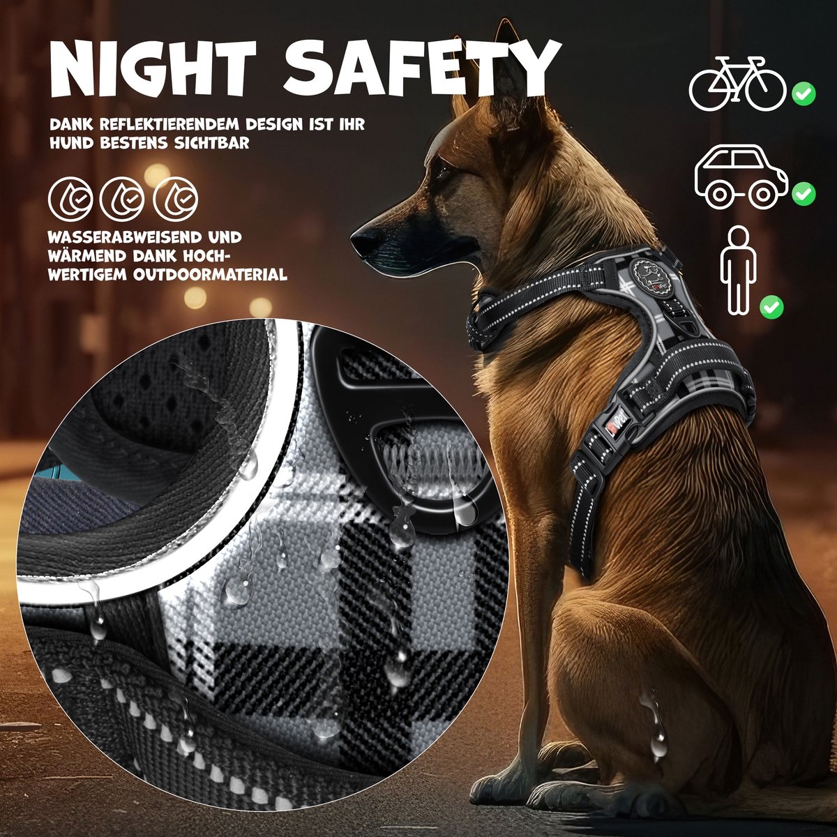 Reflecterende hondentuigje - hondenharnas - maat M - anti-trek tuig - verstelbaar met handvat - antraciet - Afbeelding 2