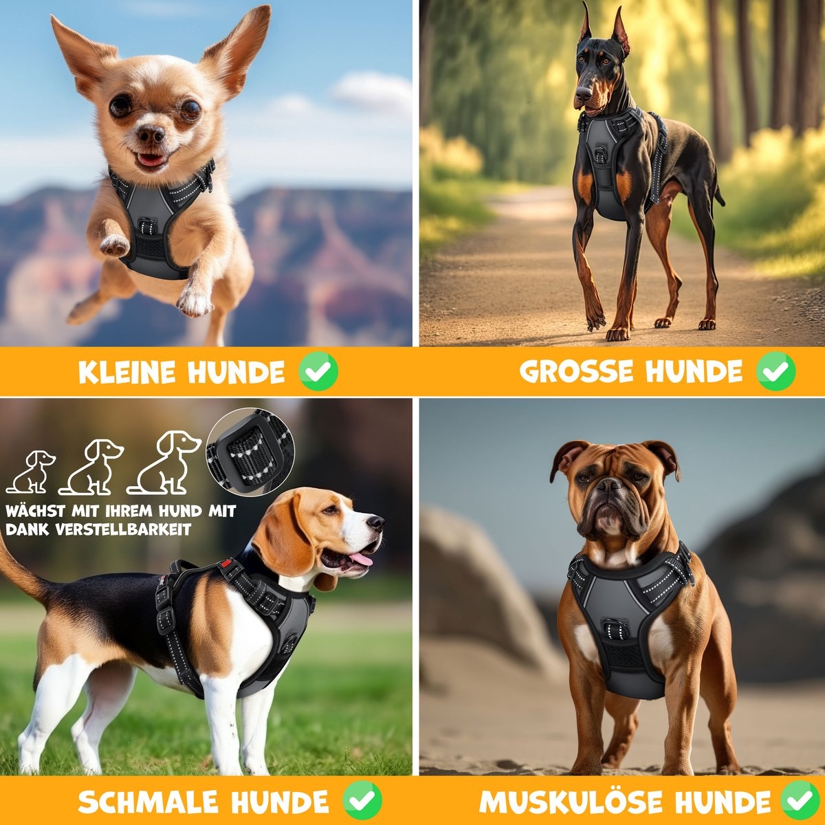 Reflecterende hondentuigje - hondenharnas - maat M - anti-trek tuig - verstelbaar met handvat - antraciet - Afbeelding 4