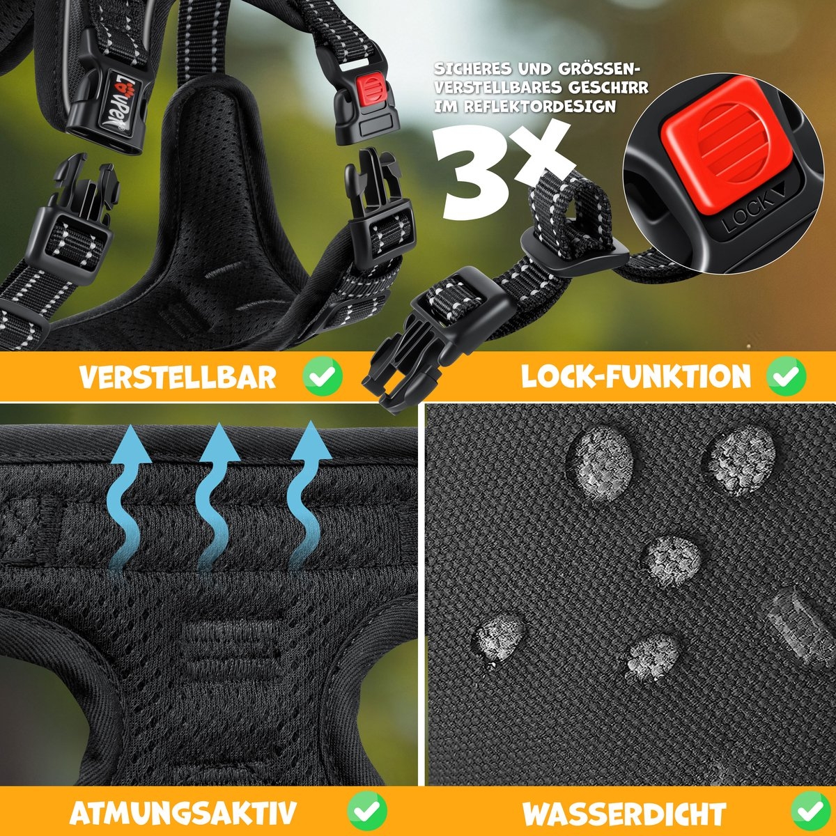 Reflecterende hondentuigje - hondenharnas - maat M - anti-trek tuig - verstelbaar met handvat - antraciet - Afbeelding 8