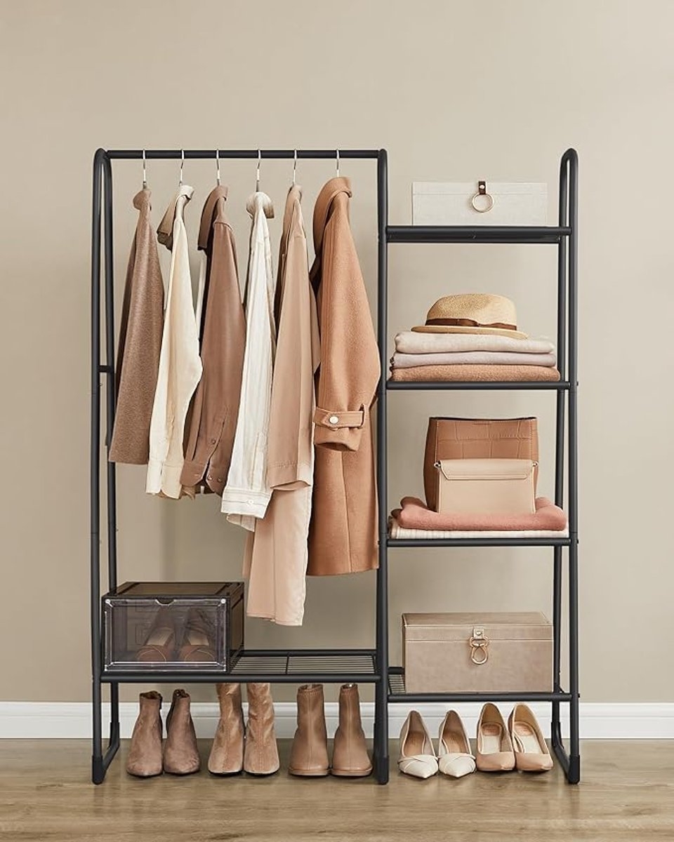 Kledingrek - open slaapkamerkast met 5 niveaus - hoogte 153 cm - metalen frame - zwart - HSR138B01 - Afbeelding 2