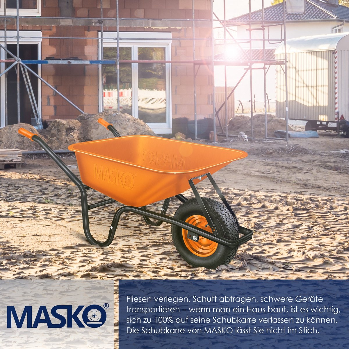 Kruiwagen 100L met luchtband - max. 250kg laadvermogen - oranje - Afbeelding 9