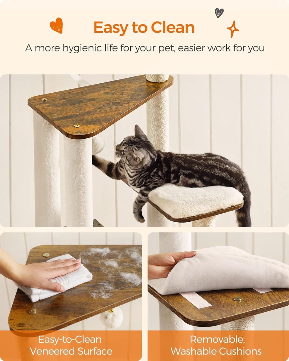 Krabpaal kat - kattenboom - met hangmat - 143 cm - 5 niveau's - lichtgrijs - PCT161W01 - Afbeelding 5