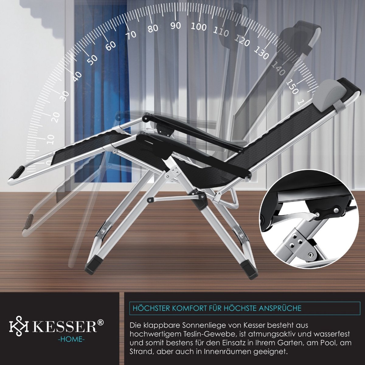 Ligstoel - opvouwbare tuinligstoel - kampeerstoel - 3 in 1 -extra breed en weerbestendig - draagvermogen 200 kg - Afbeelding 2