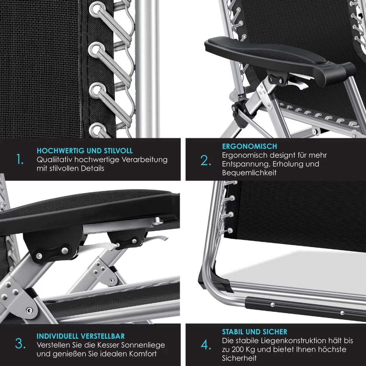 Ligstoel - opvouwbare tuinligstoel - kampeerstoel - 3 in 1 -extra breed en weerbestendig - draagvermogen 200 kg - Afbeelding 3