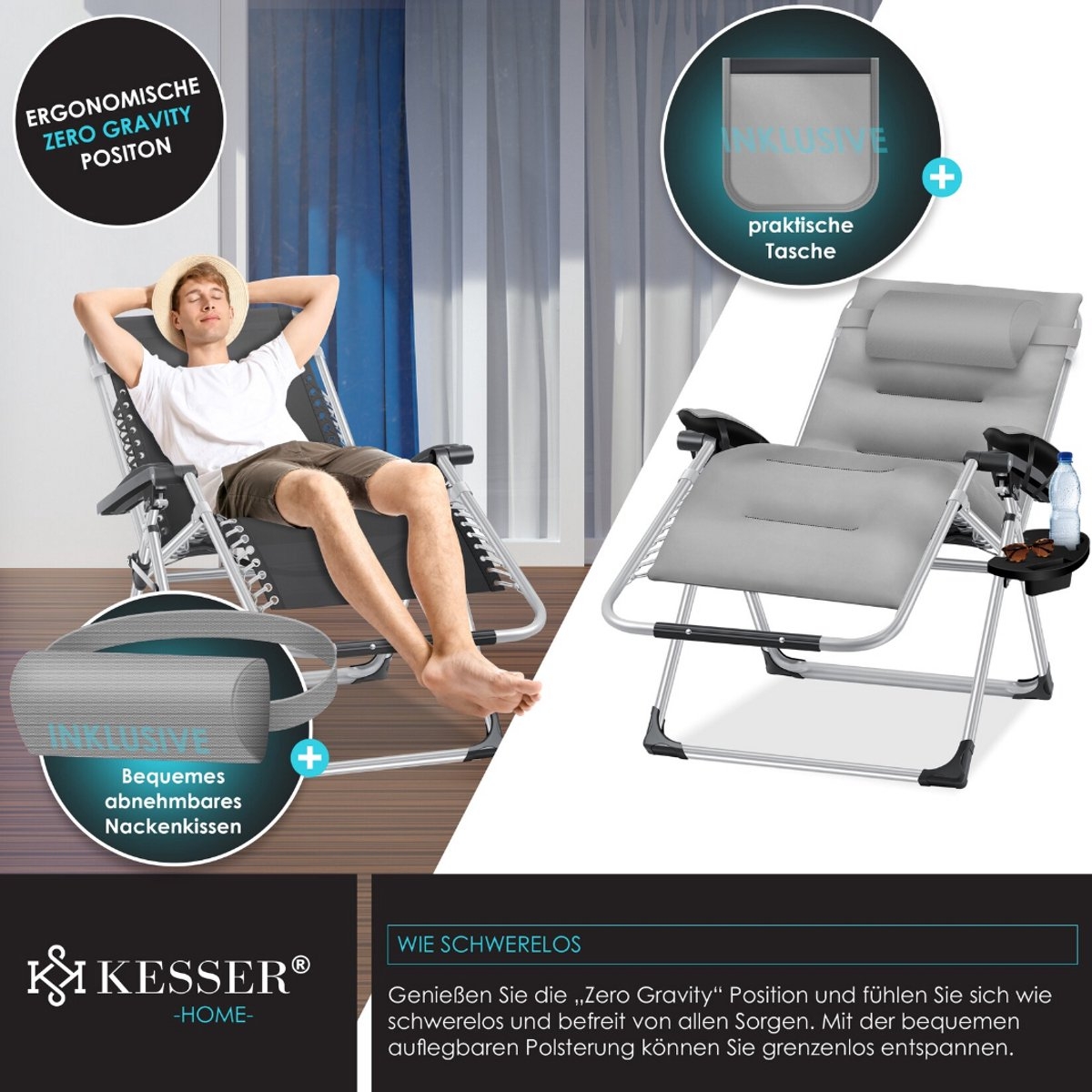 Ligstoel - opvouwbare tuinligstoel - kampeerstoel - 3 in 1 -extra breed en weerbestendig - draagvermogen 200 kg - Afbeelding 5