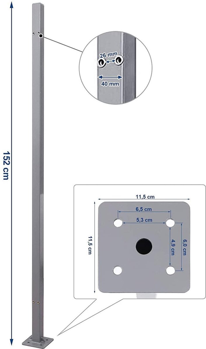 Songmics - staan paal voor windscherm / zonnescherm - losstaande montagepaal voor staand scherm - 11,5 x 11,5 x 152 cm - grijs - GSA002 - Afbeelding 4
