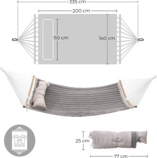 Hangmat voor 2 personen - gewatteerd - 140x200 cm - met kussen = max 225 kg - bruin met grijs - GDC34CG