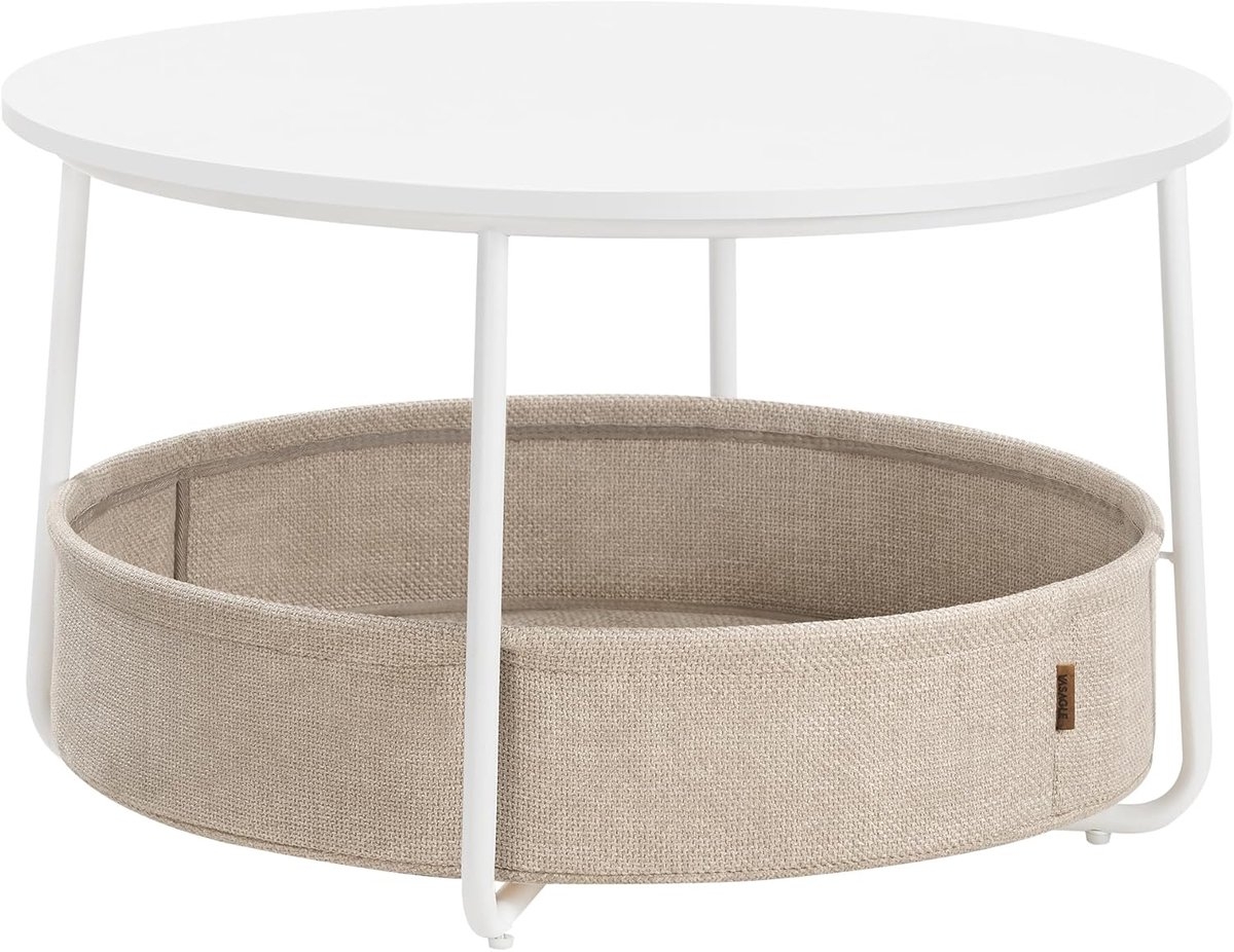 VASAGLE - ronde salontafel met opbergbak – modern design met stoffen mand - wit en bruin – LCT244W10