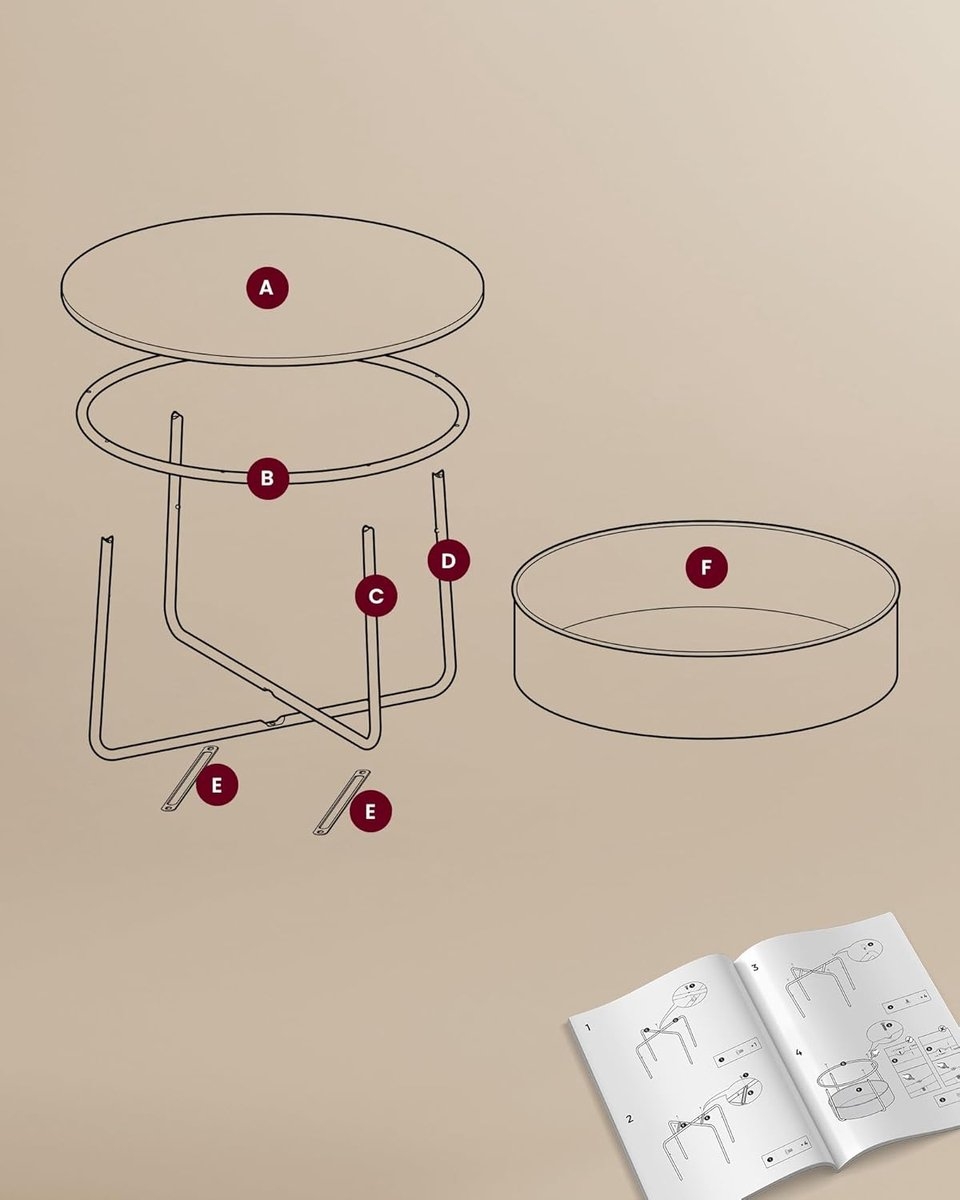 VASAGLE - ronde salontafel met opbergbak – modern design met stoffen mand - wit en bruin – LCT244W10 - Afbeelding 6