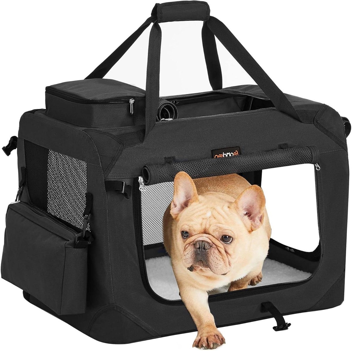Transport box hond en kat - maat S 50x35x35 cm - draagbaar hondenhok - opvouwbaar - zwart - PDC50H