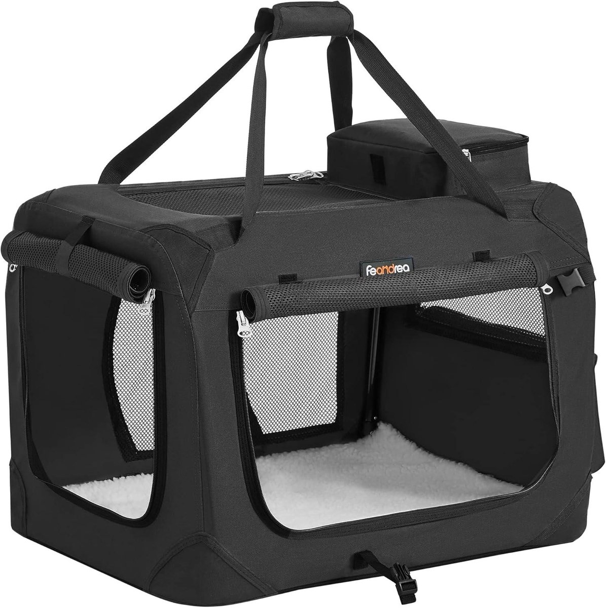 Transport box hond en kat - maat S 50x35x35 cm - draagbaar hondenhok - opvouwbaar - zwart - PDC50H - Afbeelding 2