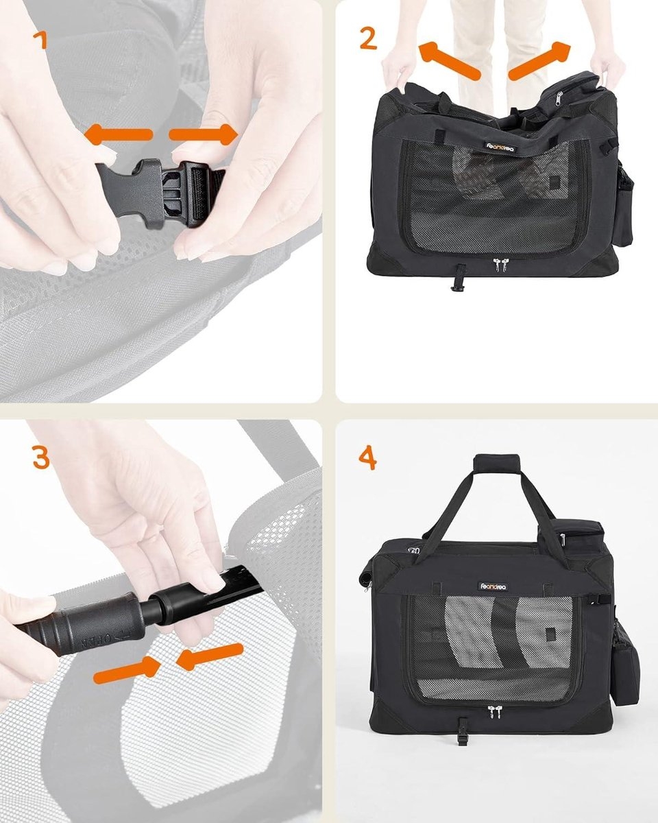 Transport box hond en kat - maat S 50x35x35 cm - draagbaar hondenhok - opvouwbaar - zwart - PDC50H - Afbeelding 4