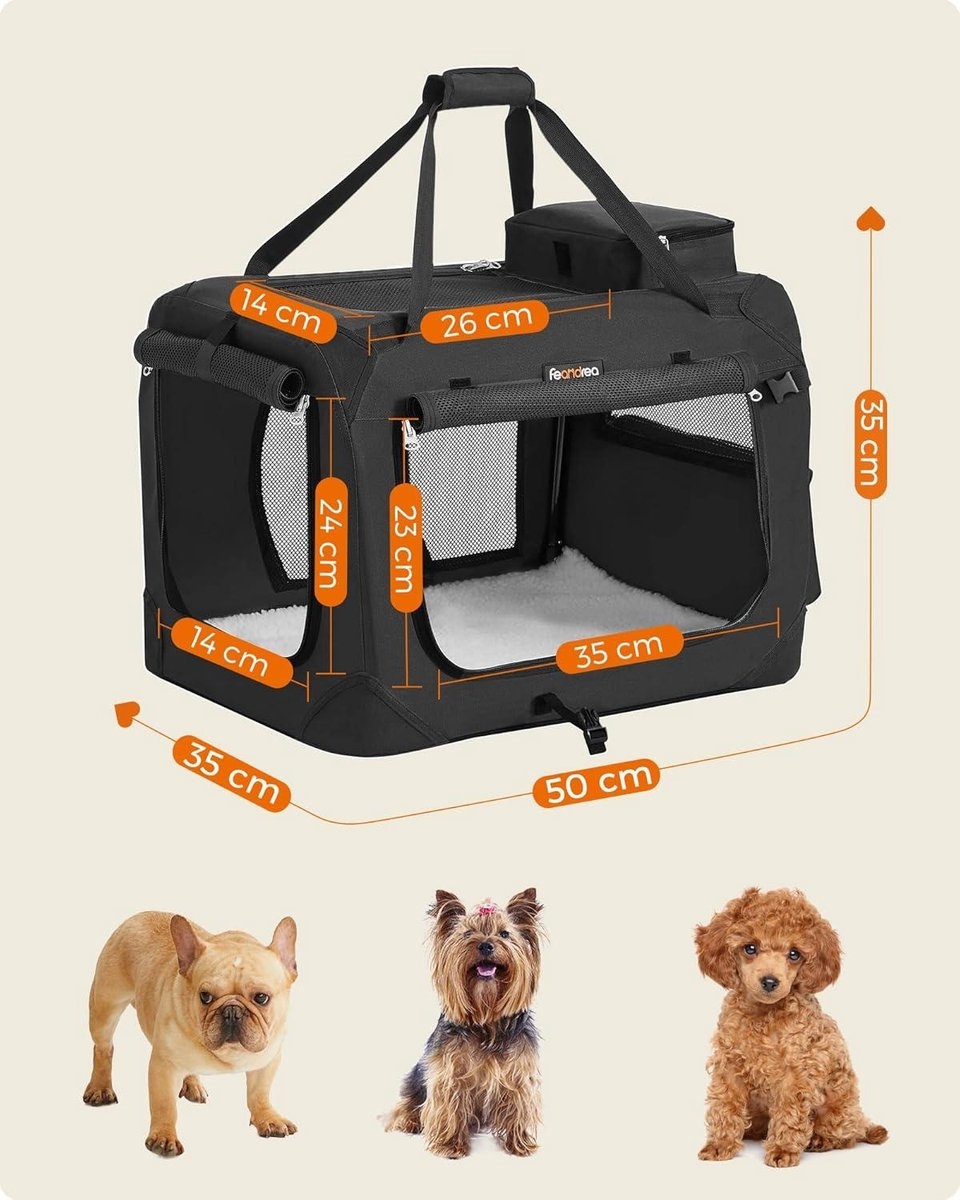Transport box hond en kat - maat S 50x35x35 cm - draagbaar hondenhok - opvouwbaar - zwart - PDC50H - Afbeelding 6