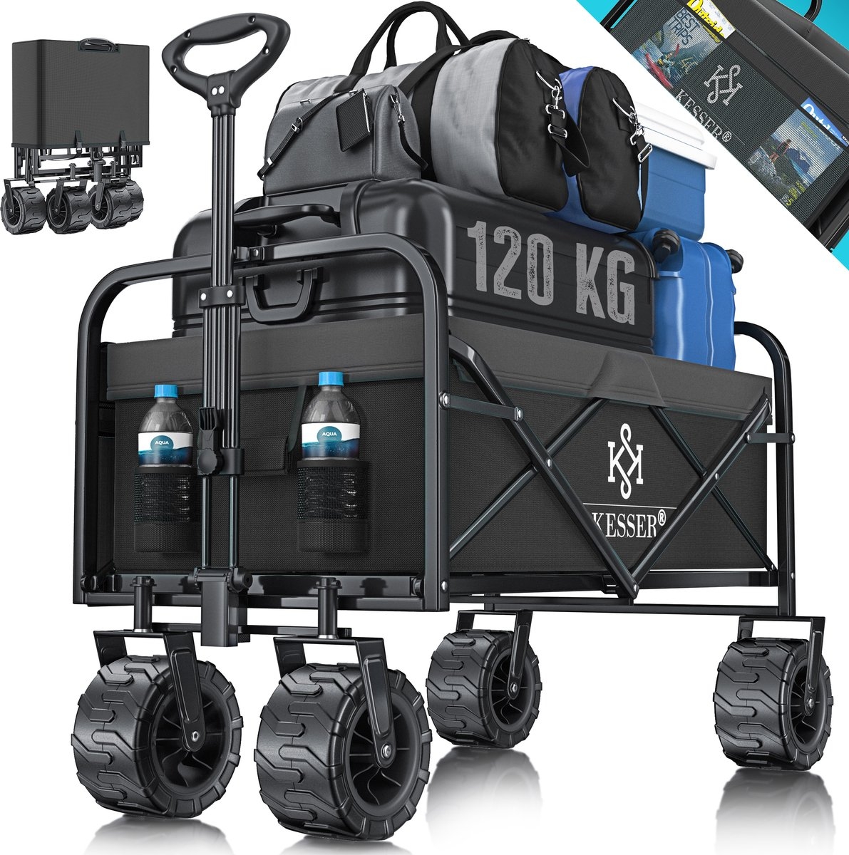 Opvouwbaar bolderwagen - tot 120 kg draagvermogen - bak afmeting 92x56 cm - zwart met grijs