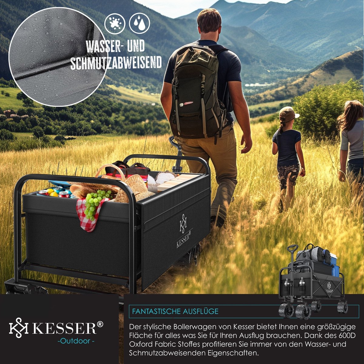 Opvouwbaar bolderwagen - tot 120 kg draagvermogen - bak afmeting 92x56 cm - zwart met grijs - Afbeelding 3