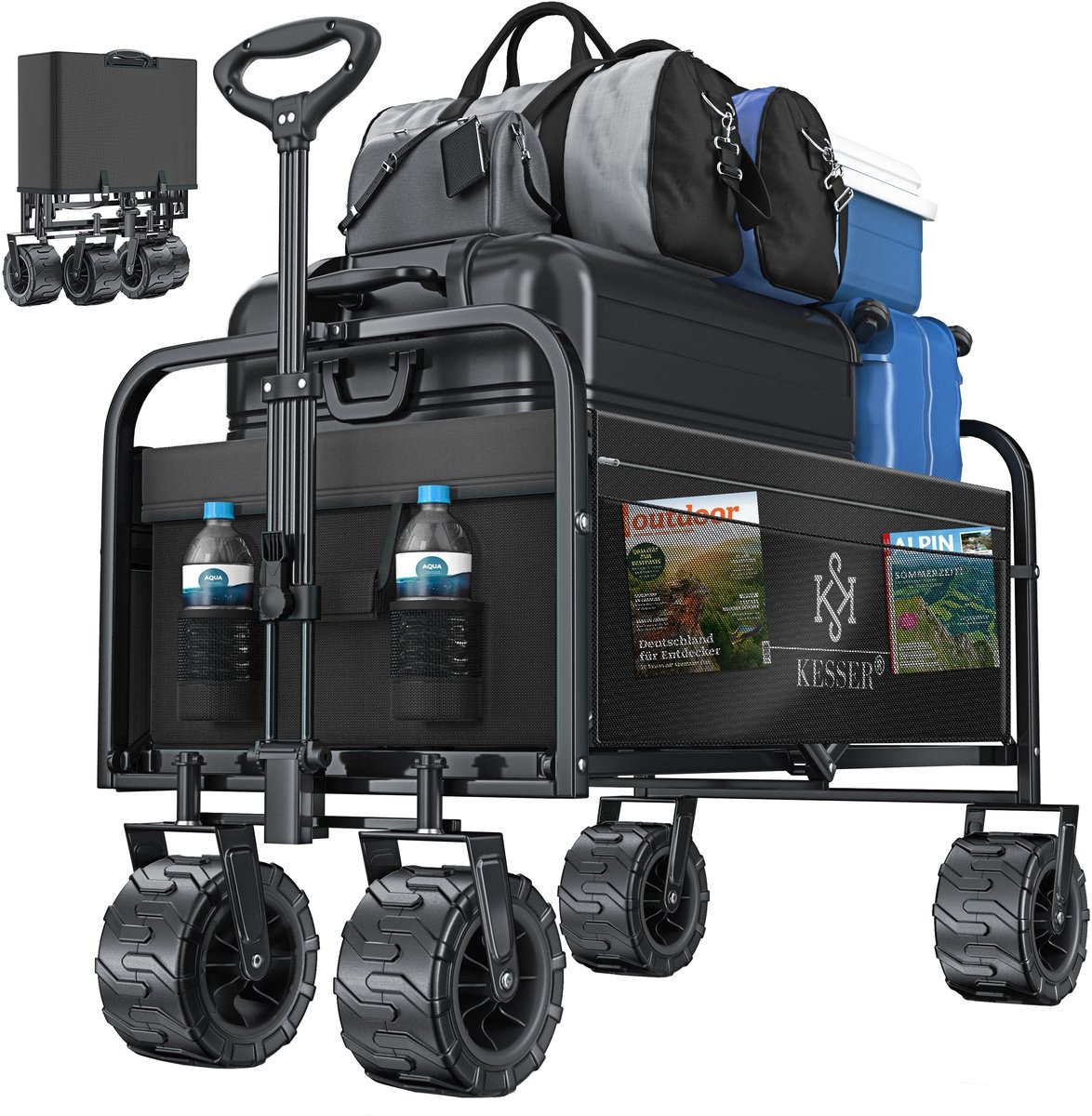 Opvouwbaar bolderwagen - tot 120 kg draagvermogen - bak afmeting 92x56 cm - zwart met grijs - Afbeelding 4