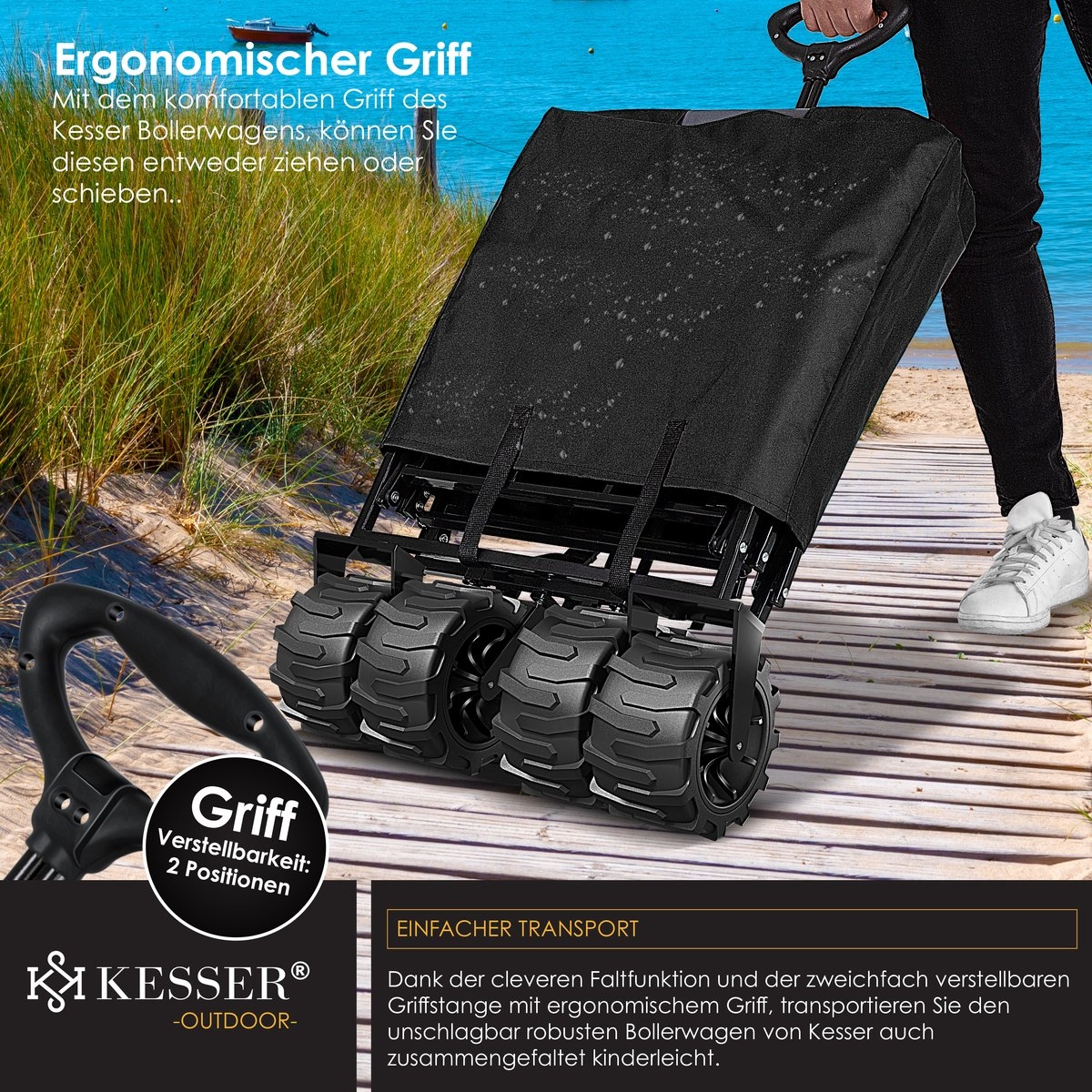 Opvouwbaar bolderwagen - tot 120 kg draagvermogen - bak afmeting 92x56 cm - zwart met grijs - Afbeelding 9