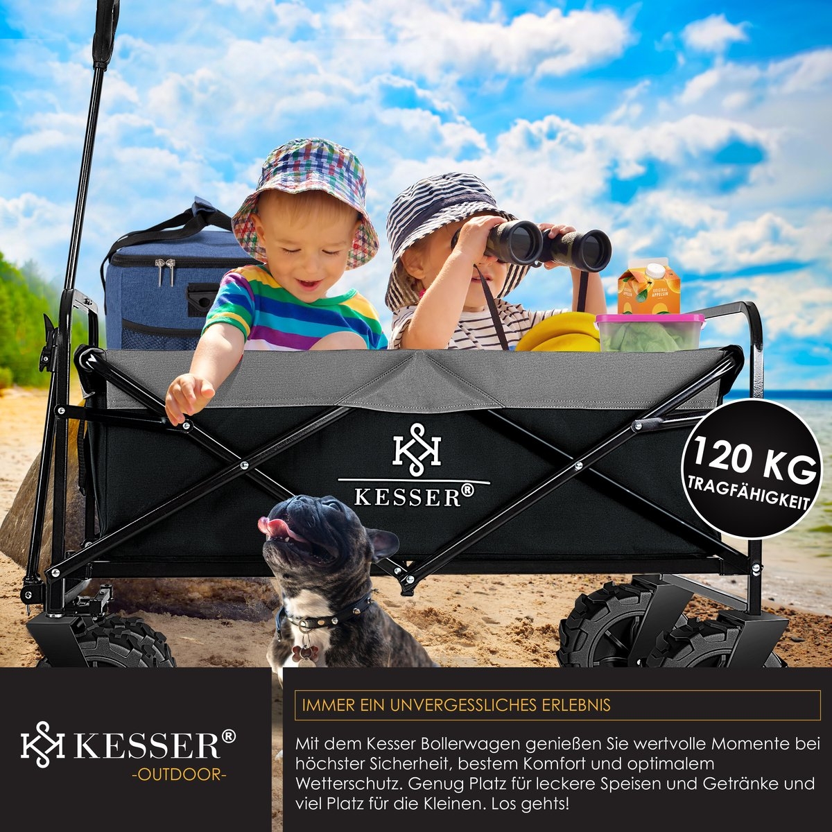 Opvouwbaar bolderwagen - tot 120 kg draagvermogen - bak afmeting 92x56 cm - zwart met grijs - Afbeelding 10