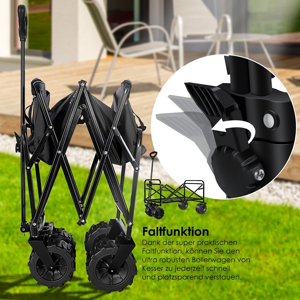 Opvouwbaar bolderwagen - tot 120 kg draagvermogen - bak afmeting 92x56 cm - zwart met grijs - Afbeelding 13