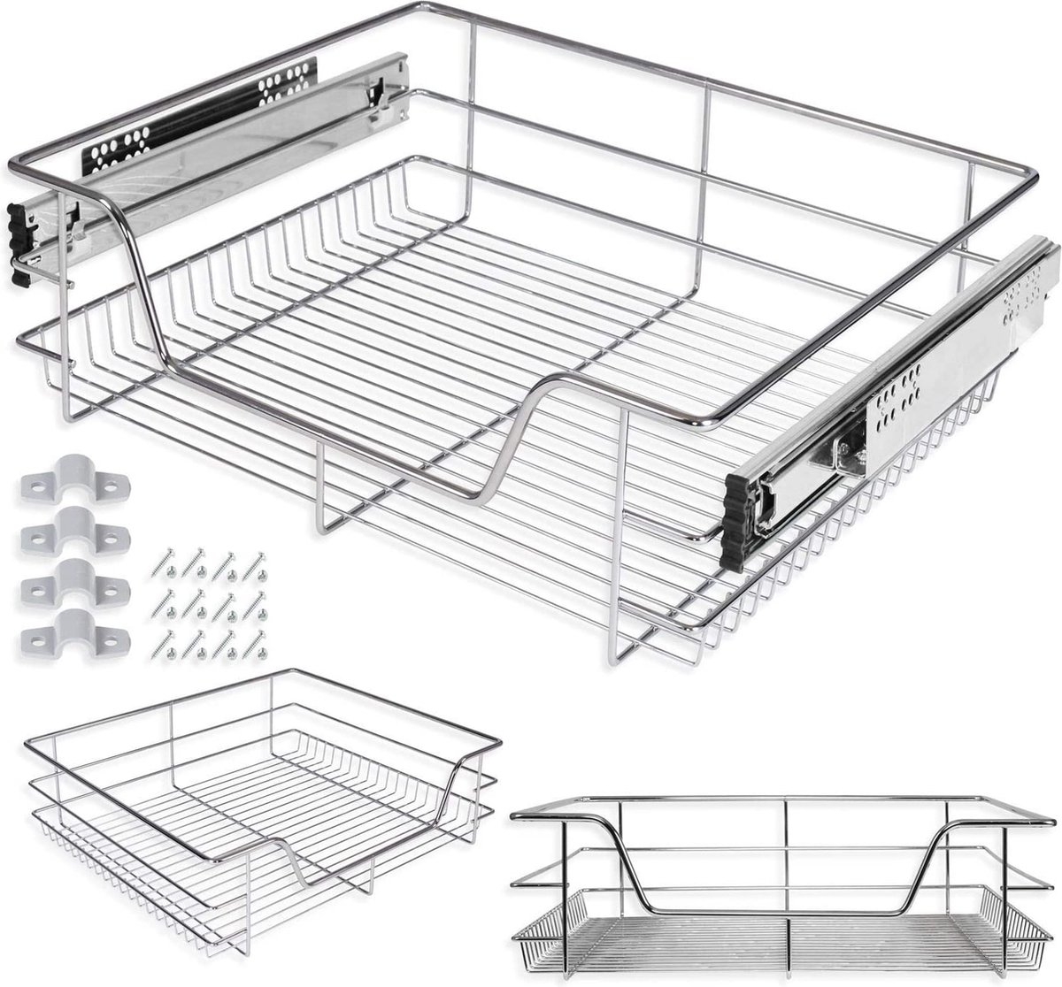 Keukenlade voor inbouw - geschikt voor kastbreedte 60 cm - uittrekbaar - zilver