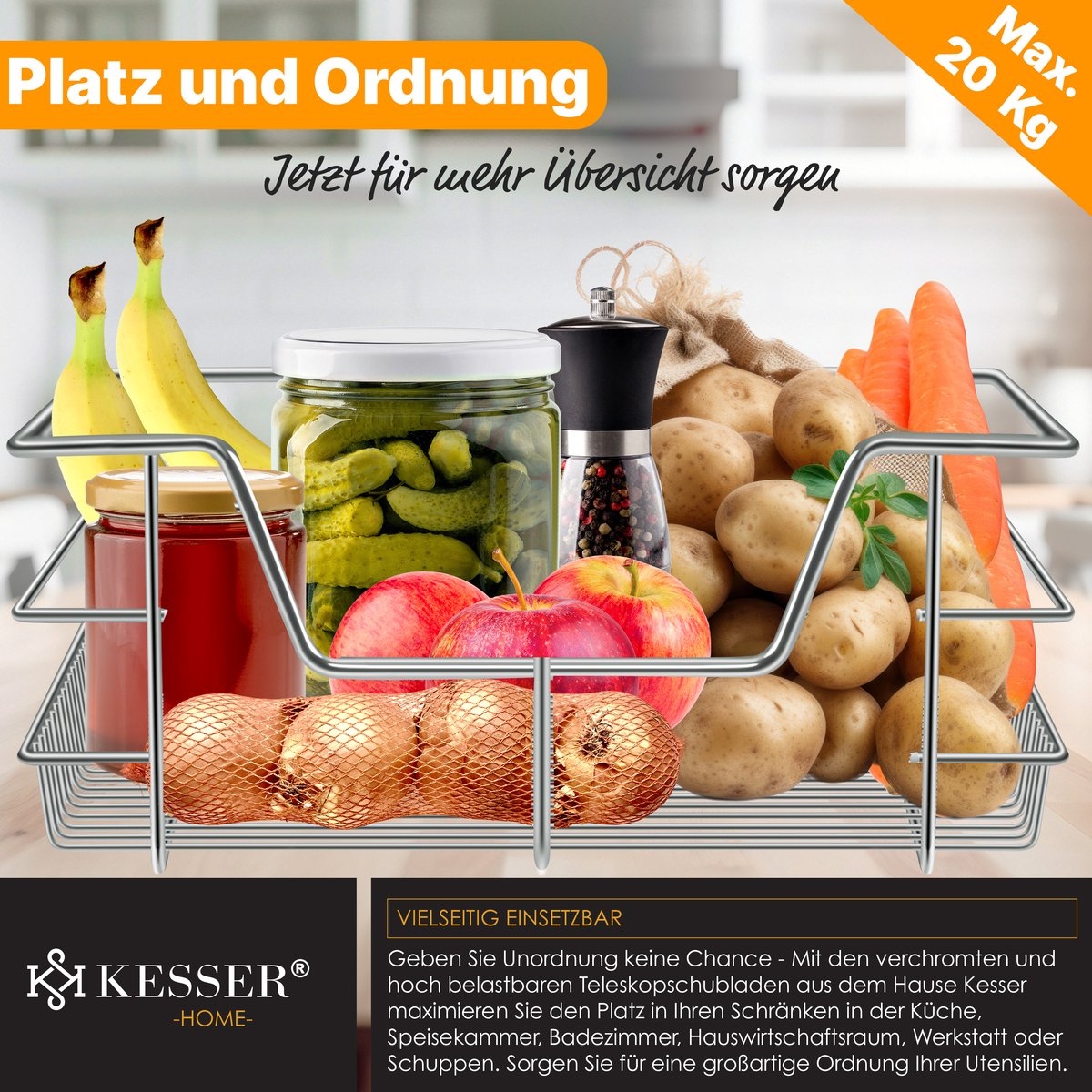 Keukenlade voor inbouw - geschikt voor kastbreedte 60 cm - uittrekbaar - zilver - Afbeelding 4