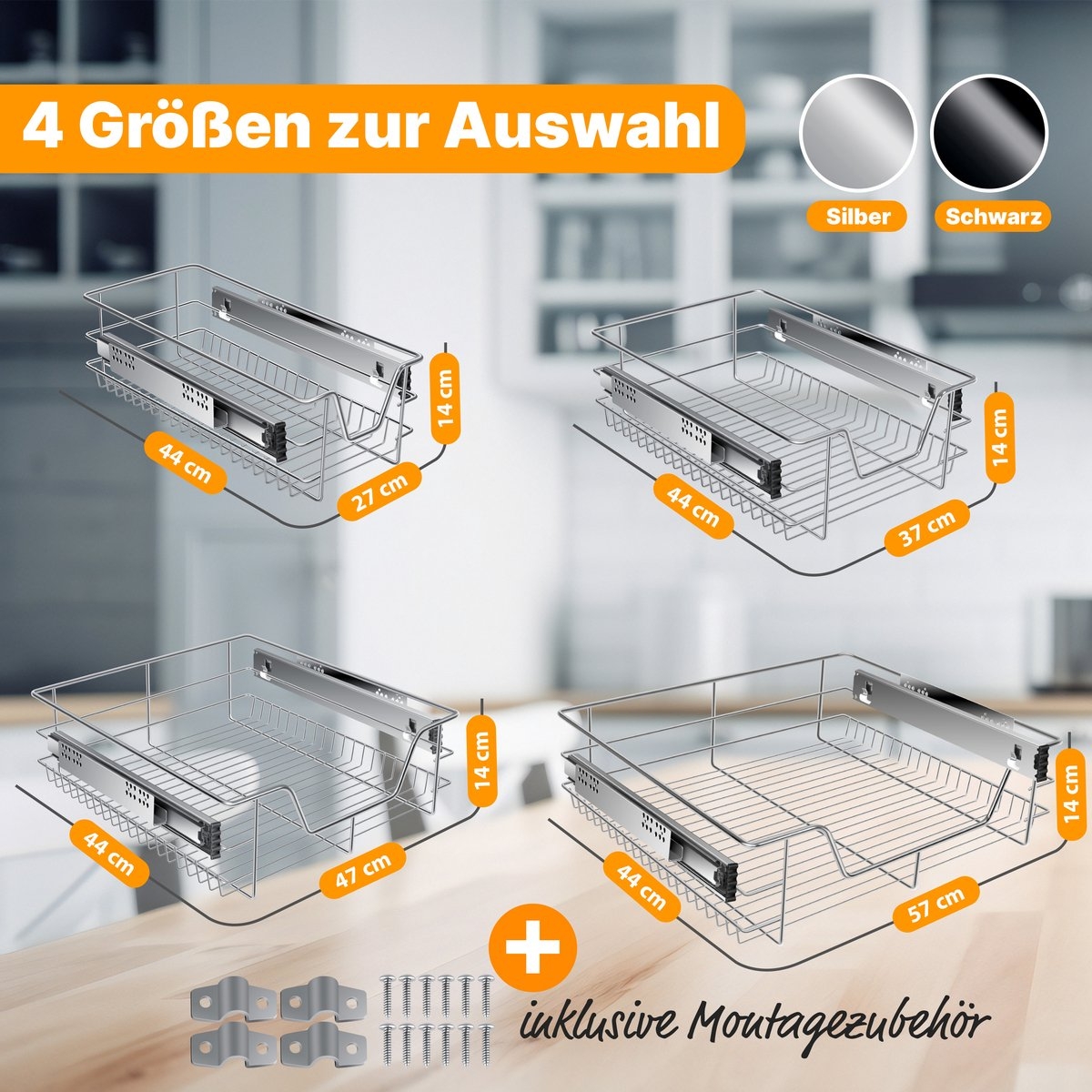 Keukenlade voor inbouw - geschikt voor kastbreedte 60 cm - uittrekbaar - zilver - Afbeelding 5