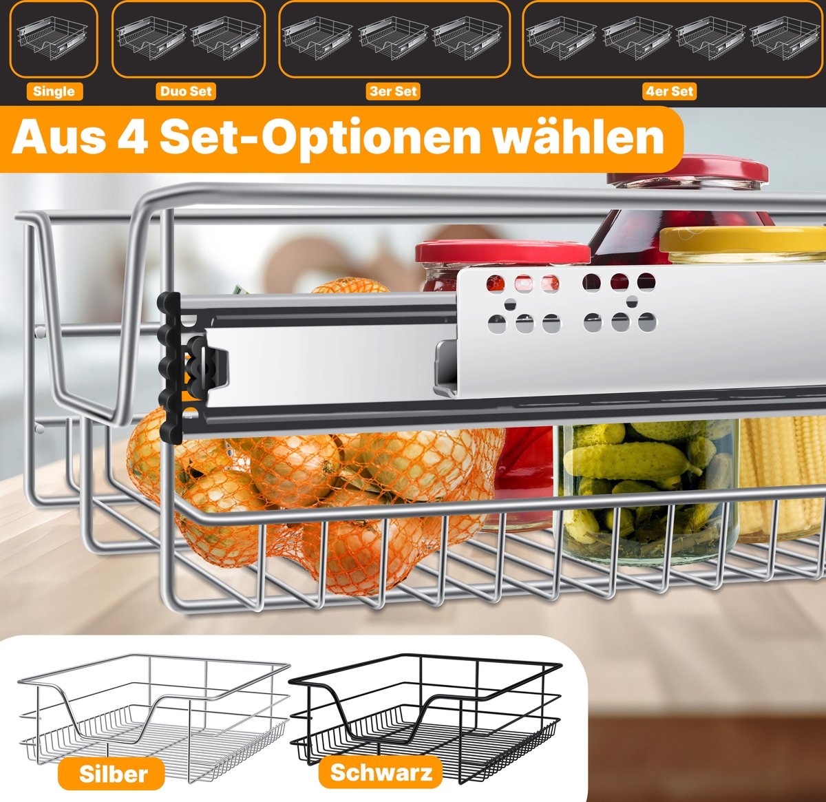 Keukenlade voor inbouw - geschikt voor kastbreedte 60 cm - uittrekbaar - zilver - Afbeelding 7