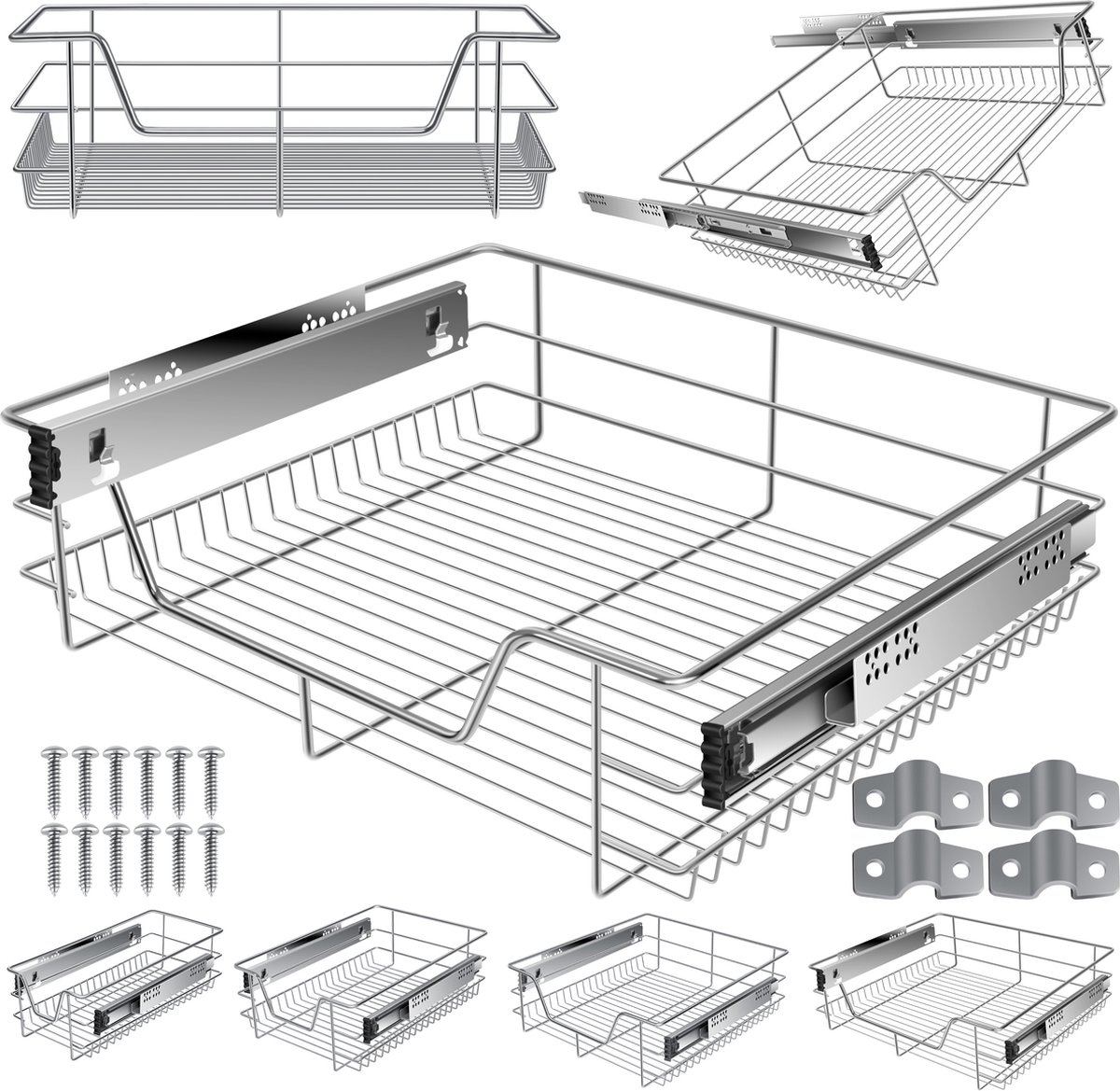 Keukenlade voor inbouw - geschikt voor kastbreedte 60 cm - uittrekbaar - zilver - Afbeelding 8