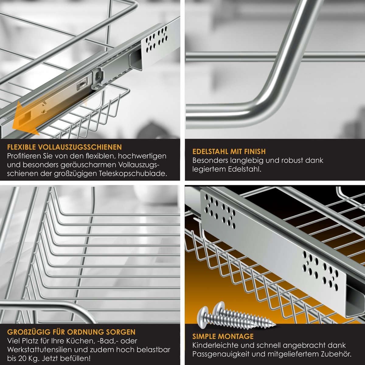 Keukenlade voor inbouw - geschikt voor kastbreedte 60 cm - uittrekbaar - zilver - Afbeelding 9