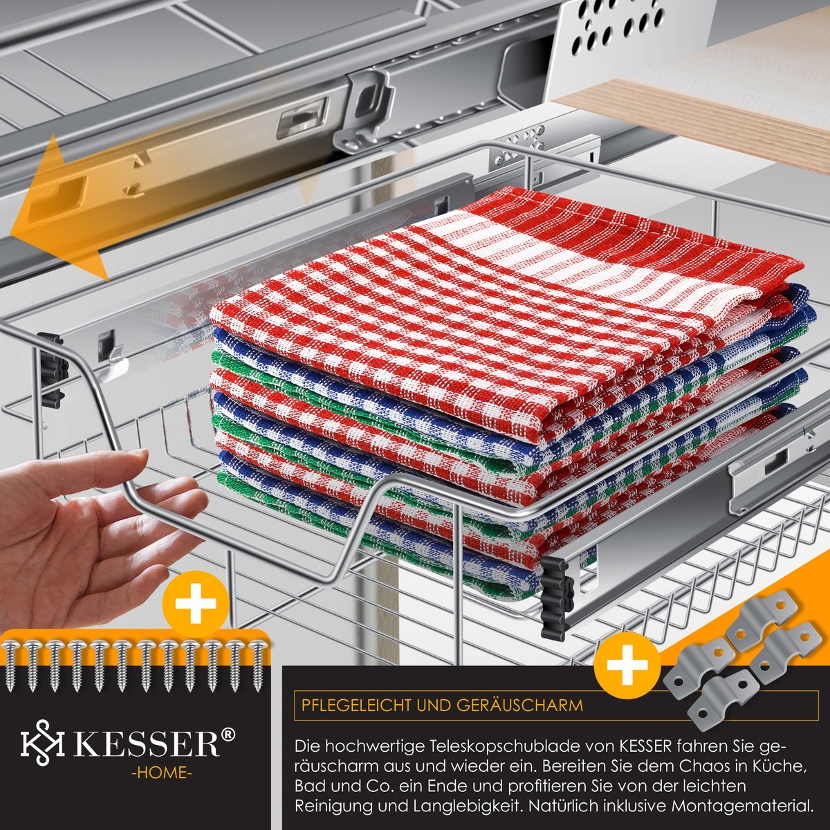 Keukenlade voor inbouw - geschikt voor kastbreedte 60 cm - uittrekbaar - zilver - Afbeelding 10